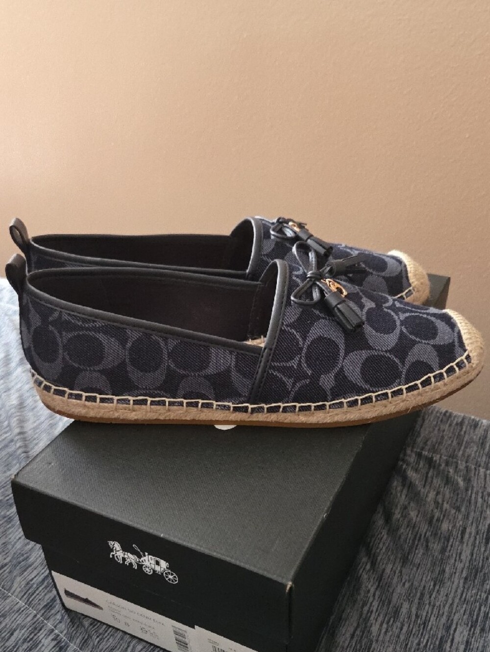 Coach Navy Signature Canvas Espadrilles with Gold Accents - Picture 4 of 5